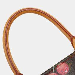 Pre Owned Louis Vuitton X Takashi Murakami Monogram Cherry Sac Plat Tote Bag Brown Leather