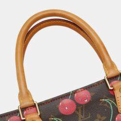 Pre Owned Louis Vuitton X Takashi Murakami Monogram Cherry Sac Plat Tote Bag Brown Leather