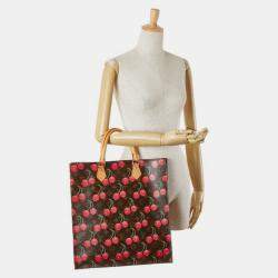 Pre Owned Louis Vuitton X Takashi Murakami Monogram Cherry Sac Plat Tote Bag Brown Leather