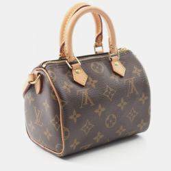 Pre Owned Louis Vuitton Nano Speedy Monogram Brown Coated Canvas Leather Shoulder Bag 