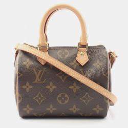 Pre Owned Louis Vuitton Nano Speedy Monogram Brown Coated Canvas Leather Shoulder Bag 