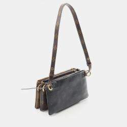 Pre Owned Louis Vuitton Pochette Shoulder Bag Coated Canvas Lamb Leather Monogram Reverse Black Brown