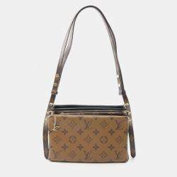 Pre Owned Louis Vuitton Pochette Shoulder Bag Coated Canvas Lamb Leather Monogram Reverse Black Brown
