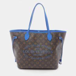 Pre Owned Louis Vuitton Neverfull Mm Tote Bag Coated Canvas And Leather With Monogram Ikat Flowers Brown Blue