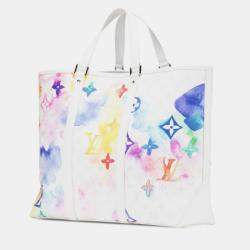 Pre Owned Louis Vuitton Watercolor Monogram Weekend Tote Gm Bag/Shoulder Bag White/Multicolor Leather