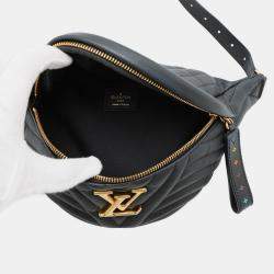 Pre Owned Louis Vuitton New Wave Bum Bag Calfskin Leather Black