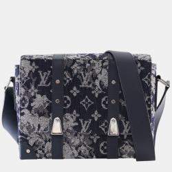 Pre Owned Louis Vuitton Navy Blue Monogram Tapestry Trunk Messenger