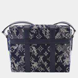 Pre Owned Louis Vuitton Navy Blue Monogram Tapestry Trunk Messenger