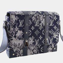 Pre Owned Louis Vuitton Navy Blue Monogram Tapestry Trunk Messenger