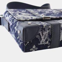 Pre Owned Louis Vuitton Navy Blue Monogram Tapestry Trunk Messenger