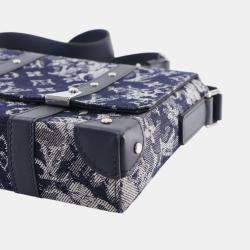 Pre Owned Louis Vuitton Navy Blue Monogram Tapestry Trunk Messenger