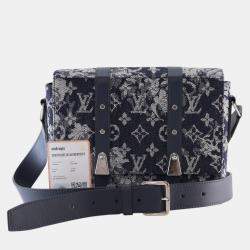 Pre Owned Louis Vuitton Navy Blue Monogram Tapestry Trunk Messenger