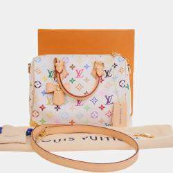 Pre Owned Louis Vuitton White Takashi Murakami Monogram Multicolore Speedy Bandouliere 25