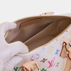 Pre Owned Louis Vuitton White Takashi Murakami Monogram Multicolore Speedy Bandouliere 25