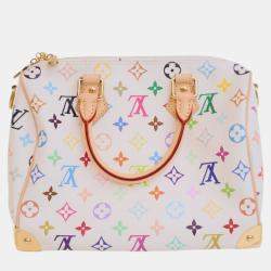 Pre Owned Louis Vuitton White Takashi Murakami Monogram Multicolore Speedy Bandouliere 25