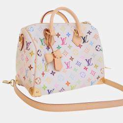 Pre Owned Louis Vuitton White Takashi Murakami Monogram Multicolore Speedy Bandouliere 25