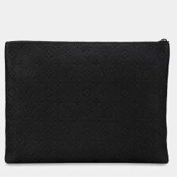 Pre Owned Louis Vuitton Black Virgil Abloh Monogram Taurillon Zoom With Friends A4 Pouch