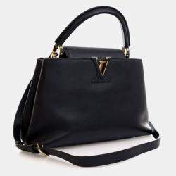 Pre Owned Louis Vuitton Black Calfskin Capucines PM