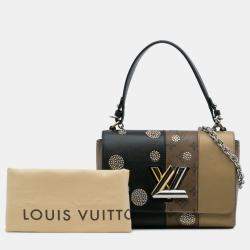 Pre Owned Louis Vuitton Black Brown Limited Edition Calfskin and Monogram Reverse Studded Night Lights Twist MM