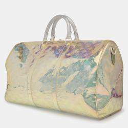 Pre Owned Louis Vuitton White Monogram Prism Keepall Bandouliere 50