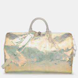Pre Owned Louis Vuitton White Monogram Prism Keepall Bandouliere 50