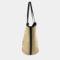 Pre Owned Louis Vuitton Saint Jacques Raffia Leather Shoulder Bag  Tote Beige  Black