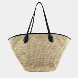 Pre Owned Louis Vuitton Saint Jacques Raffia Leather Shoulder Bag  Tote Beige  Black