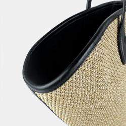 Pre Owned Louis Vuitton Saint Jacques Raffia Leather Shoulder Bag  Tote Beige  Black