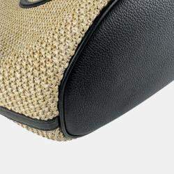 Pre Owned Louis Vuitton Saint Jacques Raffia Leather Shoulder Bag  Tote Beige  Black