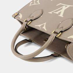 Pre Owned Louis Vuitton Two-Tone Monogram Empreinte On-The-Go Pm 2-Way Tote Tourterelle Creme