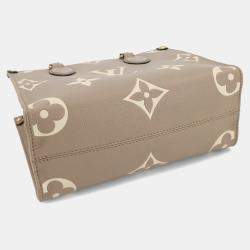 Pre Owned Louis Vuitton Two-Tone Monogram Empreinte On-The-Go Pm 2-Way Tote Tourterelle Creme