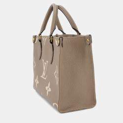 Pre Owned Louis Vuitton Two-Tone Monogram Empreinte On-The-Go Pm 2-Way Tote Tourterelle Creme