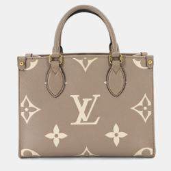 Pre Owned Louis Vuitton Two-Tone Monogram Empreinte On-The-Go Pm 2-Way Tote Tourterelle Creme
