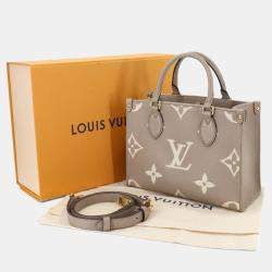 Pre Owned Louis Vuitton Two-Tone Monogram Empreinte On-The-Go Pm 2-Way Tote Tourterelle Creme