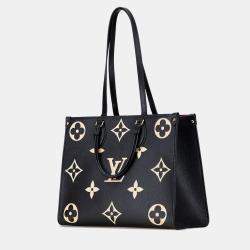 Pre Owned Louis Vuitton Two-Tone Monogram Empreinte On-The-Go Mm Tote Bag Black/Beige Leather