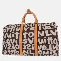 Pre Owned Louis Vuitton White Monogram Graffiti Keepall 50 Duffle Bag