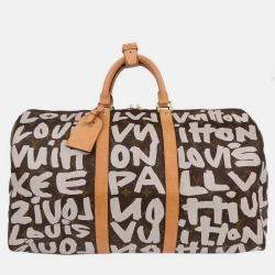 Pre Owned Louis Vuitton White Monogram Graffiti Keepall 50 Duffle Bag