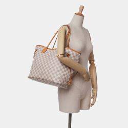 Pre Owned Louis Vuitton White Damier Azur Neverfull MM