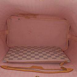 Pre Owned Louis Vuitton White Damier Azur Neverfull MM