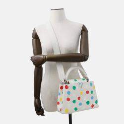 Pre Owned Louis Vuitton Capucines BB Painted Dots White Multicolor Taurillon Leather Top Handle Bag