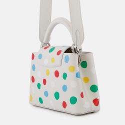 Pre Owned Louis Vuitton Capucines BB Painted Dots White Multicolor Taurillon Leather Top Handle Bag