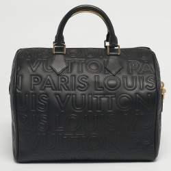 Pre Owned Louis Vuitton Black Monogram Paris Embossed Leather Limited Edition Speedy Cube 30 Bag
