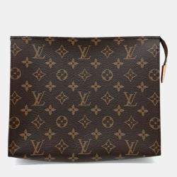Pre Owned Louis Vuitton Brown Coated Canvas Monogram Pochette Toilette 26