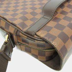 Pre Owned Louis Vuitton Damier Shelton MM Shoulder Bag Brown Ebene