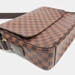 Pre Owned Louis Vuitton Damier Shelton MM Shoulder Bag Brown Ebene
