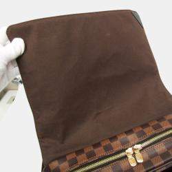 Pre Owned Louis Vuitton Damier Shelton MM Shoulder Bag Brown Ebene
