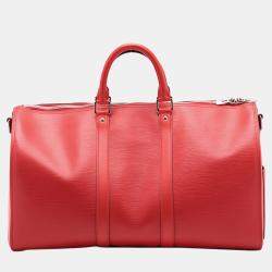 Pre Owned Louis Vuitton Red Supreme Epi Keepall Bandouliere 45