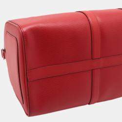 Pre Owned Louis Vuitton Red Supreme Epi Keepall Bandouliere 45