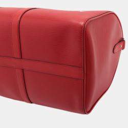 Pre Owned Louis Vuitton Red Supreme Epi Keepall Bandouliere 45