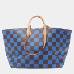 Pre Owned Louis Vuitton Sac Plat Soft EW Brown/Blue Coated Canvas Leather With Damier Pop  Tote Bag